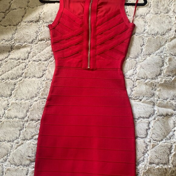 GUESS Mirage Red Bandage Mini Dress with Mesh Trim - Picture 4 of 8